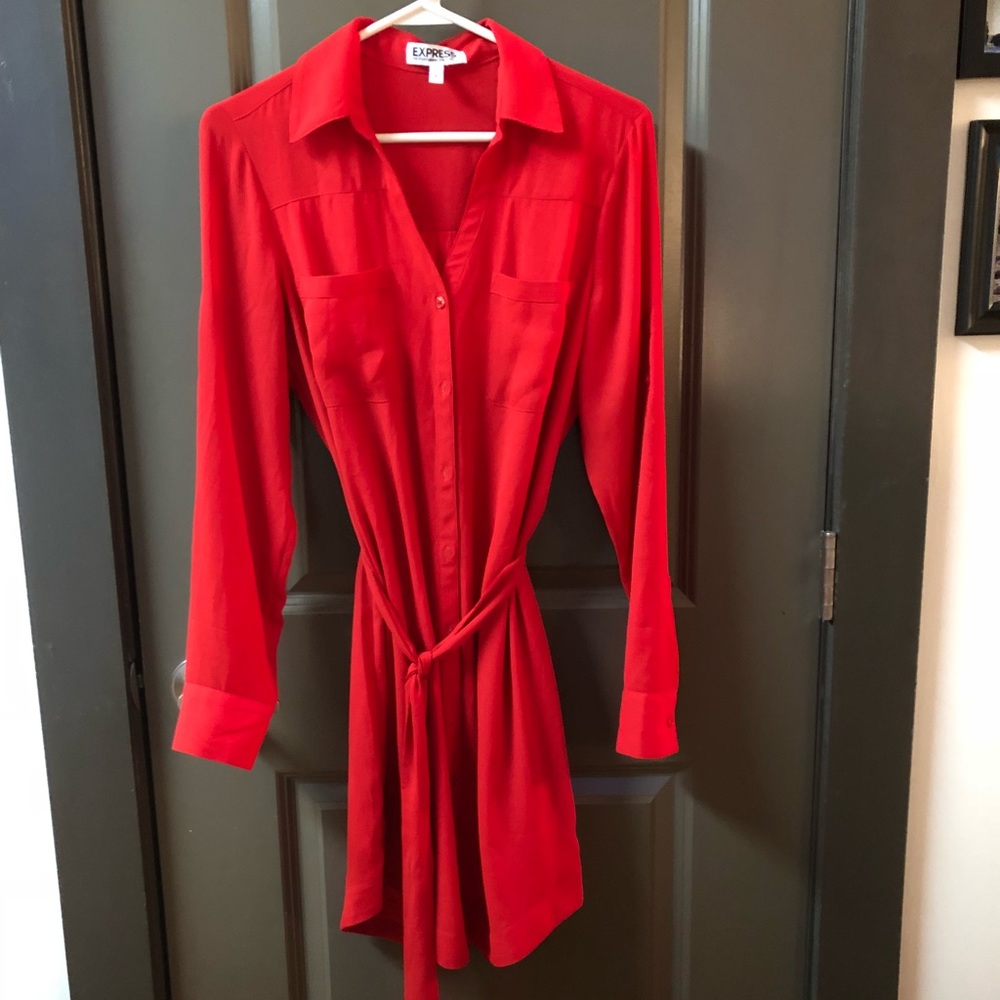 Express Portofino shirt dress, Red, sz S